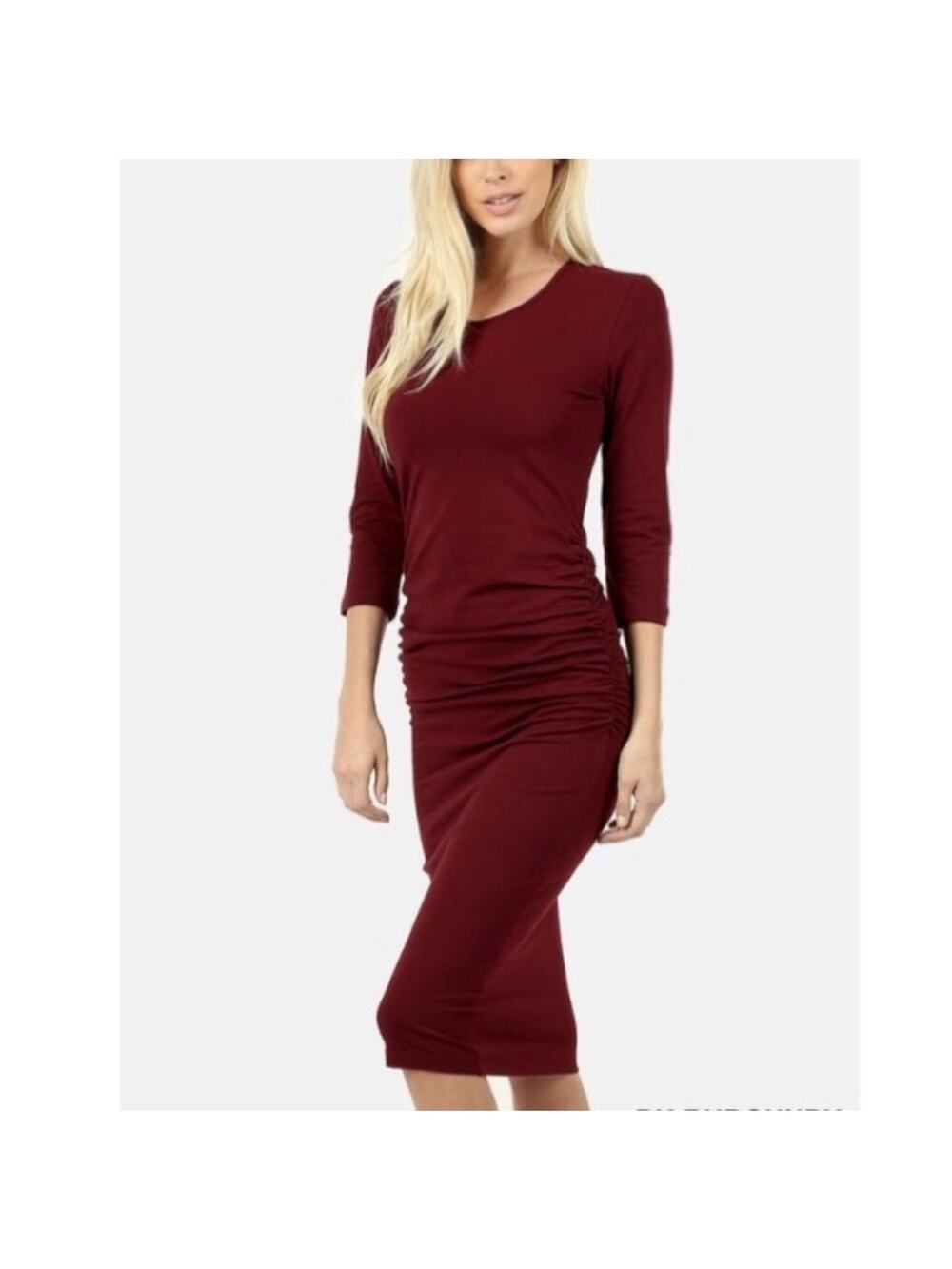 Soft and Sexy Shirred Burgundy Dress in Large